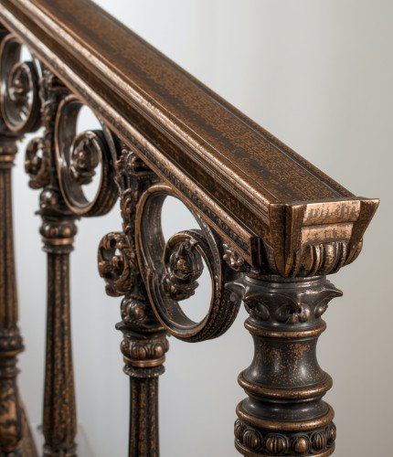 Ornate bronze stair railing